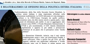 Multi- e bilateralismo- le opzioni della politica estera italiana. Convegno IsAG