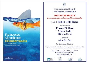 Roma: al Jewish Community Center presentazione libro 'Disinformazia' di Francesco Nicodemo